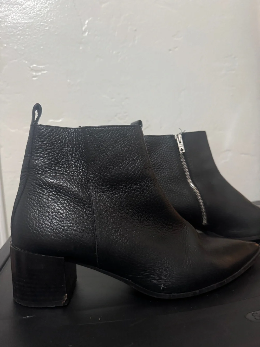 Everlane Black Leather Pointed Ankle Booties with Side Zip